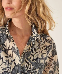 Blusa * De Gasa De Algodon Con Estampado De Hojas