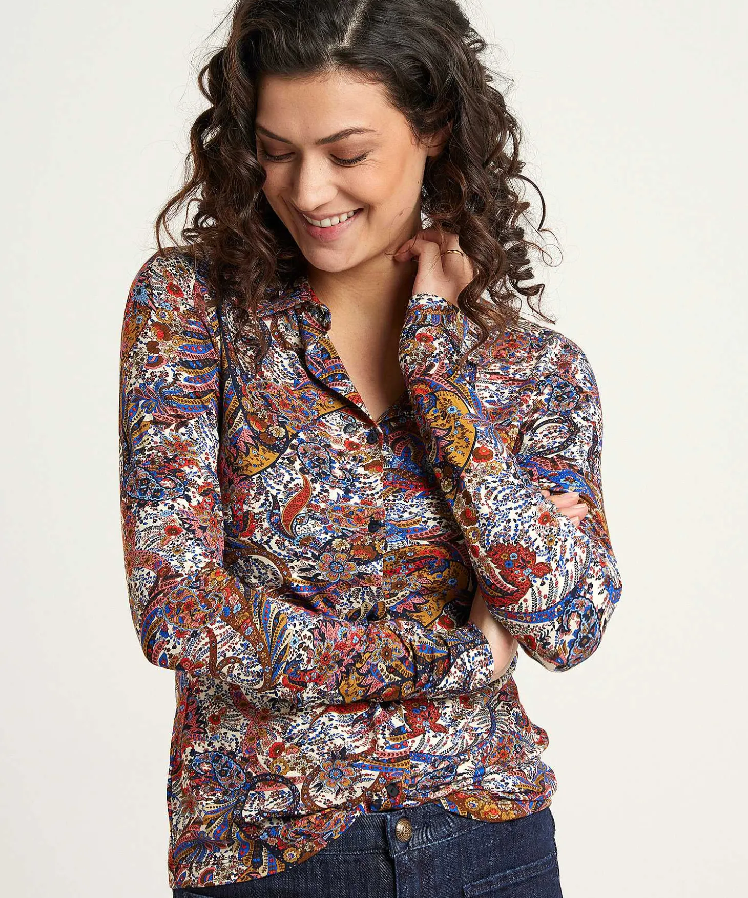 Blusa De Punto * Con Estampado De Cachemira