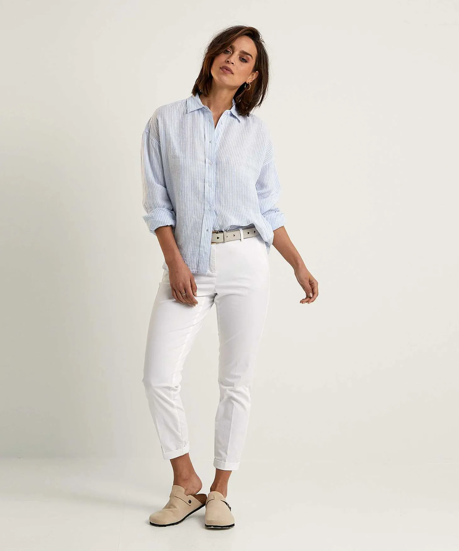 Blusa Moscu Lino Rayas Botones