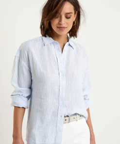 Blusa Moscu Lino Rayas Botones