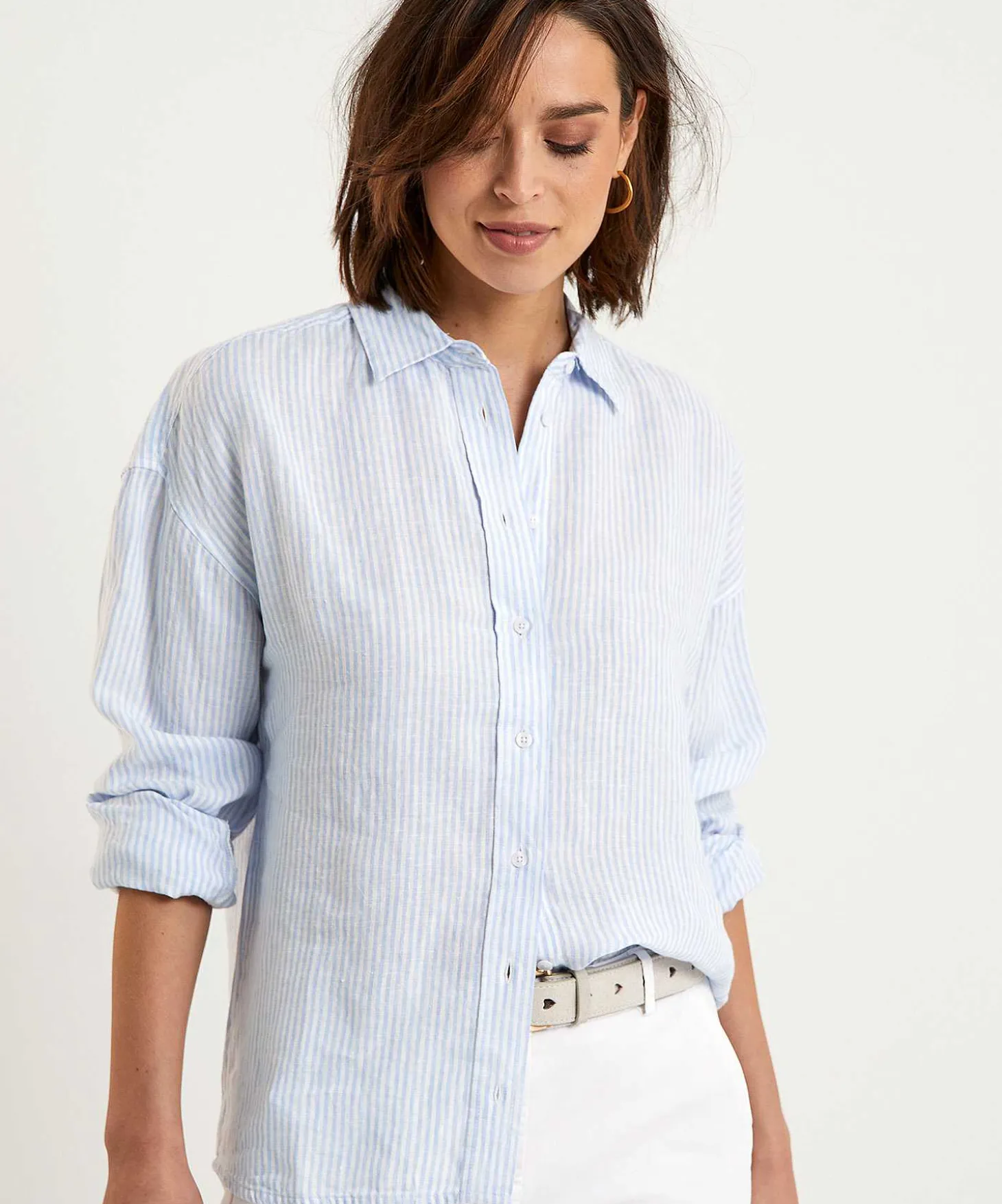 Blusa Moscu Lino Rayas Botones