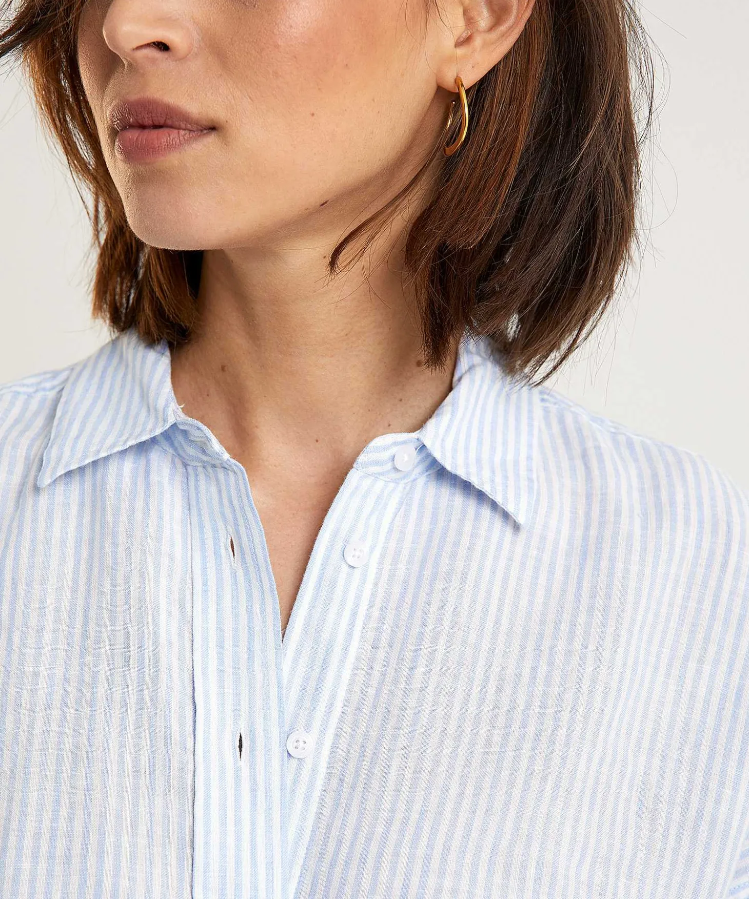 Blusa Moscu Lino Rayas Botones