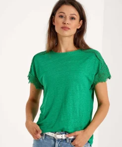 Camisa Emotions De Lino Con Hombros De Encaje