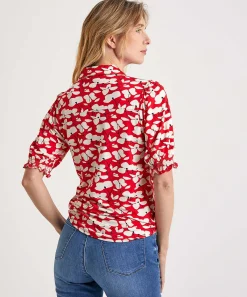 Camisa Kyra Blusa Manga Abullonada Flor Roja Rosanne