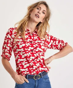 Camisa Kyra Blusa Manga Abullonada Flor Roja Rosanne