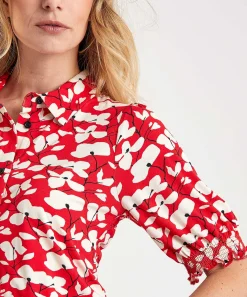 Camisa Kyra Blusa Manga Abullonada Flor Roja Rosanne