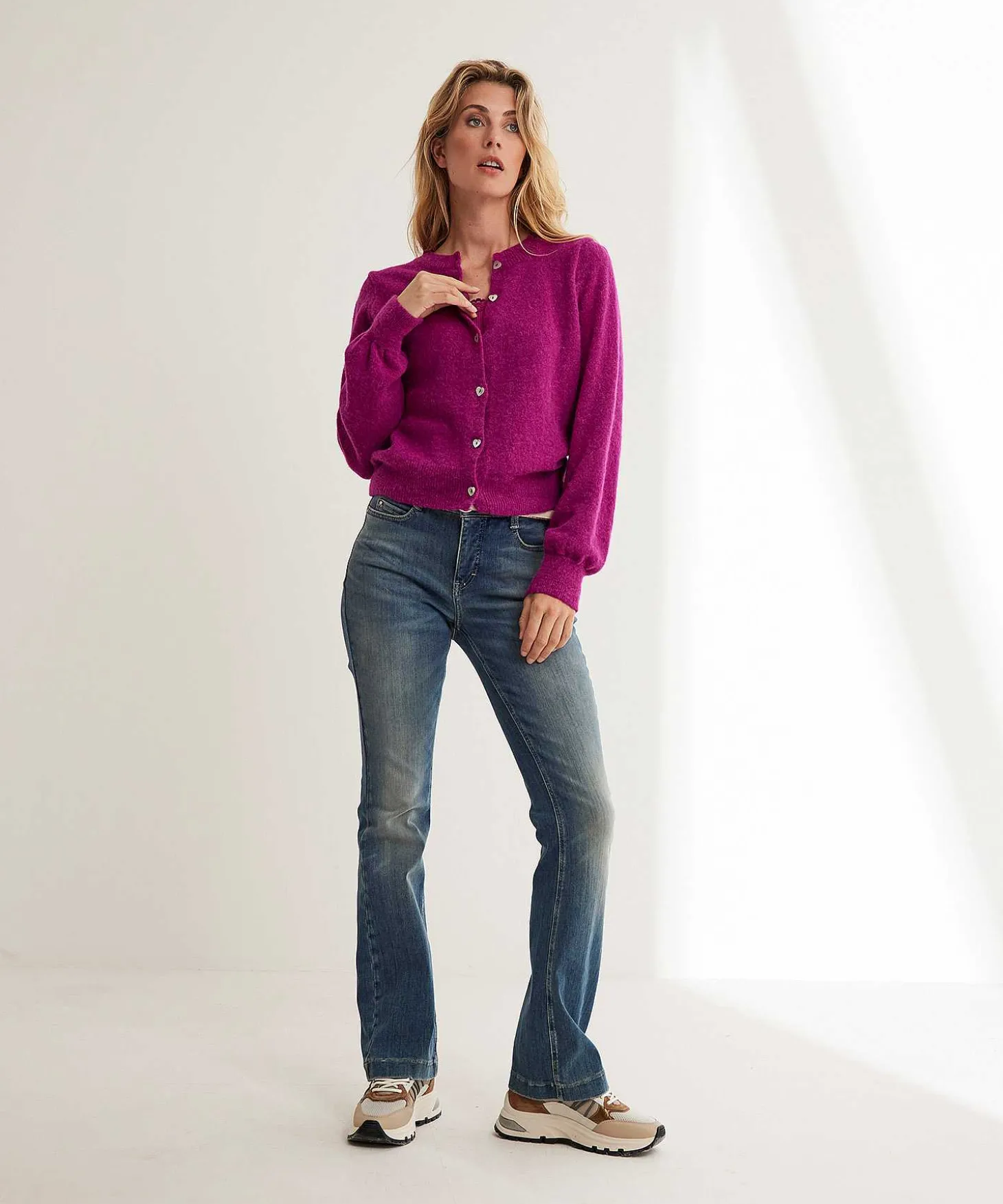 Cardigan Giulia E Tu Con Botones De Corazon Y Mangas Abullonadas