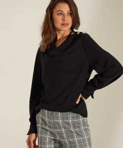 Caroline Biss Blusa Botones Cuello Cascada