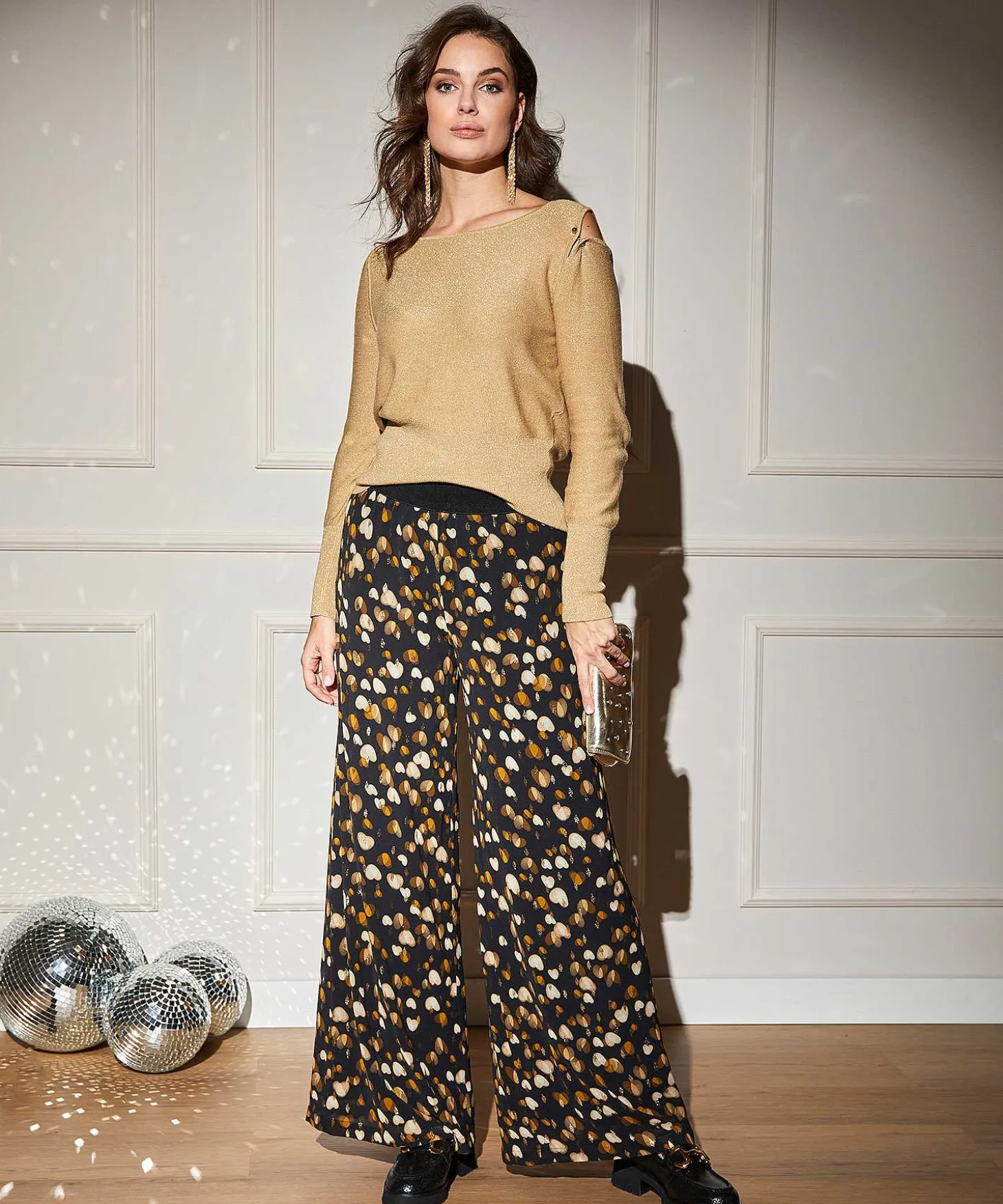 Caroline Biss Pantalones Anchos Corazones Lurex