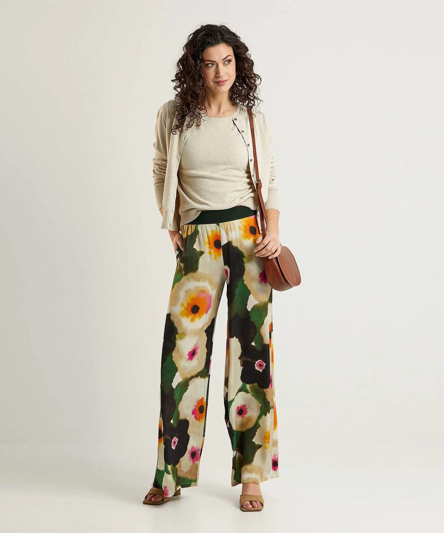Caroline Biss Pantalones Palazzo Sedosos Flor Elegante