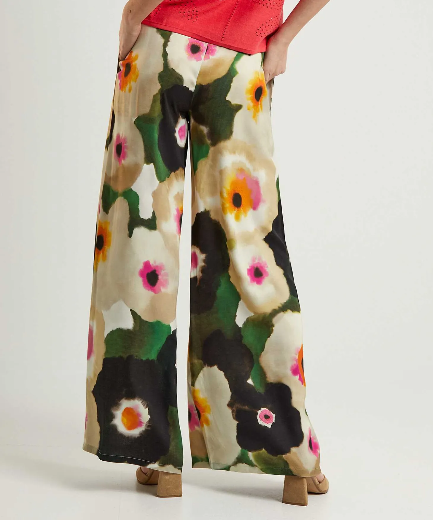 Caroline Biss Pantalones Palazzo Sedosos Flor Elegante