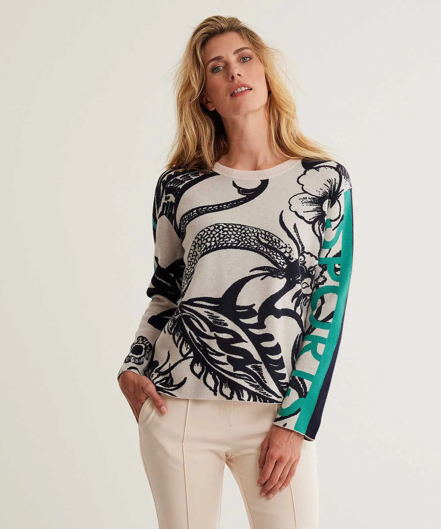 Jersey Deportivo De Jacquard Con Ribete Y Estampado Floral De Marc Cain