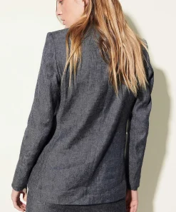 Luisa Cerano Blazer De Mezcla De Lino De Aspecto Denim