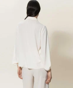 Luisa Cerano Blusa Crepe Seda Boton Contraste
