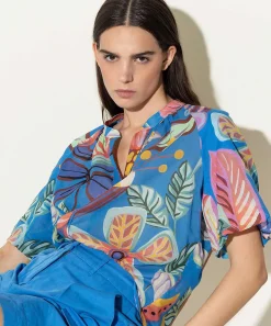 Luisa Cerano Blusa Estampado Flores Tropicales