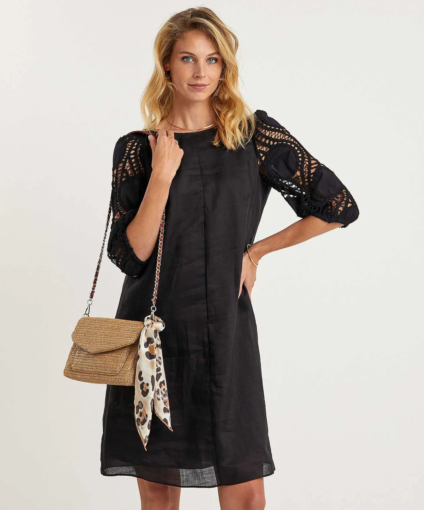 Luisa Cerano Vestido Ramio Manga Crochet