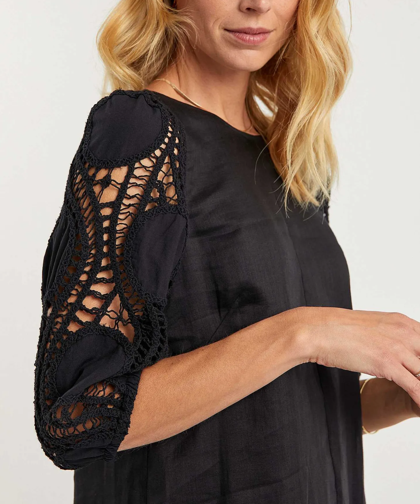 Luisa Cerano Vestido Ramio Manga Crochet