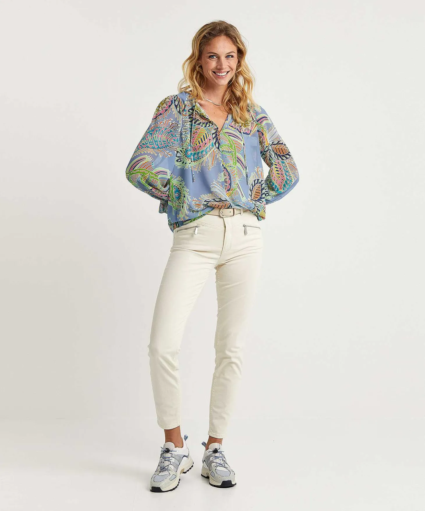 Marc Cain Blusa Voile Estampado Hojas Multicolor