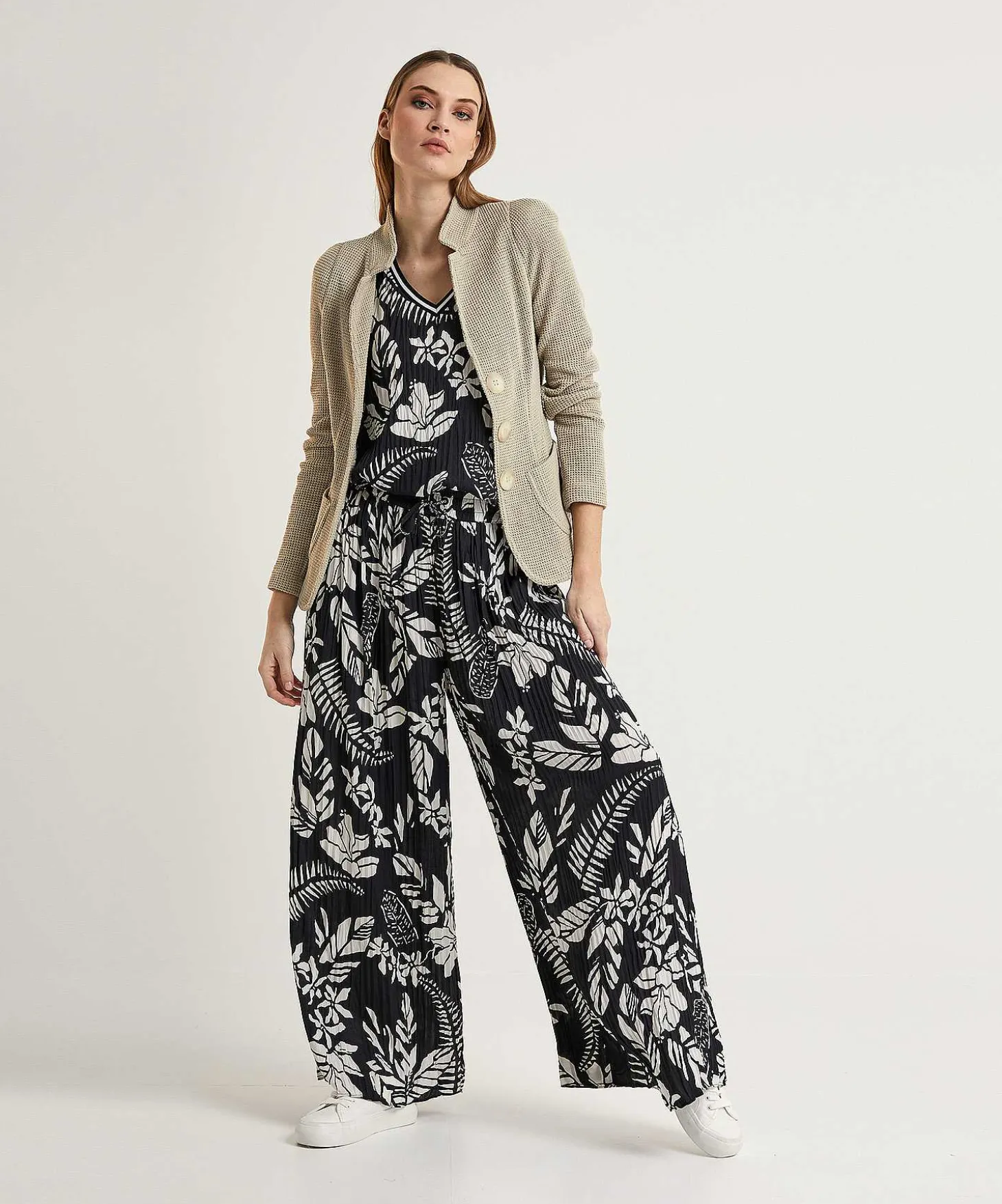 Marc Cain Sports Pantalon Palazzo Plisado Estampado Floral Lana