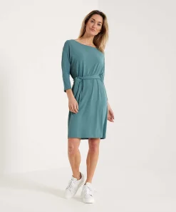 No Man'S Land Vestido Cenido Cinturon Crepe