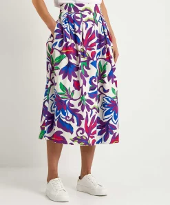 Oui Falda Plisada De Popelin Flor Grande