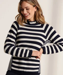 Oui Jersey De Cuello Alto De Punto Acanalado A Rayas