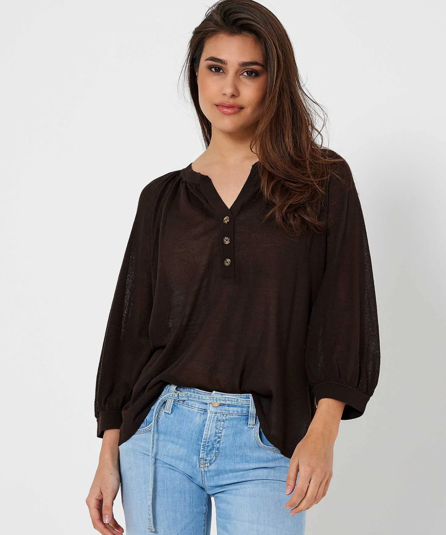 Oui Jersey Top Botones De Punto Fino