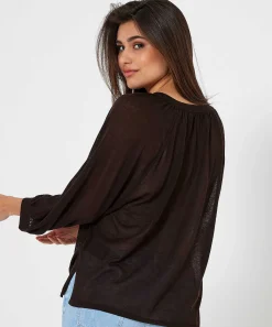Oui Jersey Top Botones De Punto Fino