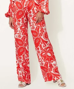 Rosner Pantalones Palazzo Sedosos Estampado De Hojas Mayo