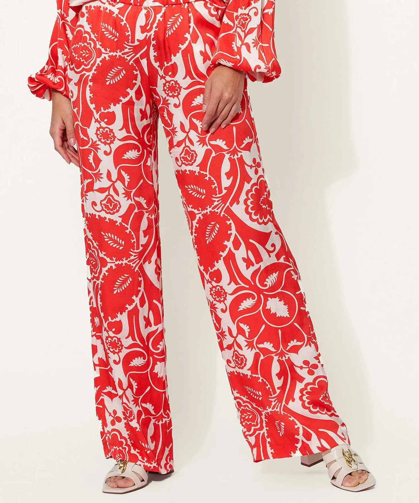 Rosner Pantalones Palazzo Sedosos Estampado De Hojas Mayo
