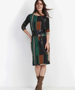 Vestido Ana Alcazar Cinturon Con Estampado De Bloques