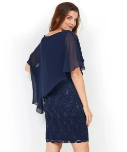 Vestido De Coctel Con Vuelo Y Encaje Asimetrico