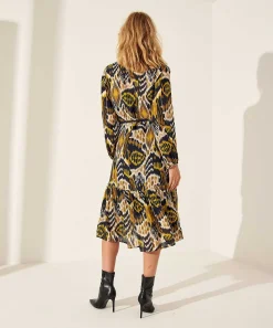 Vestido Kyra Con Cinturon Con Botones Y Estampado Ikat Vidia